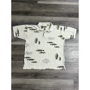 Global Tracking GPS AOP Fish Fishing Polo Shirt Outdoors Casual - Men’s Large